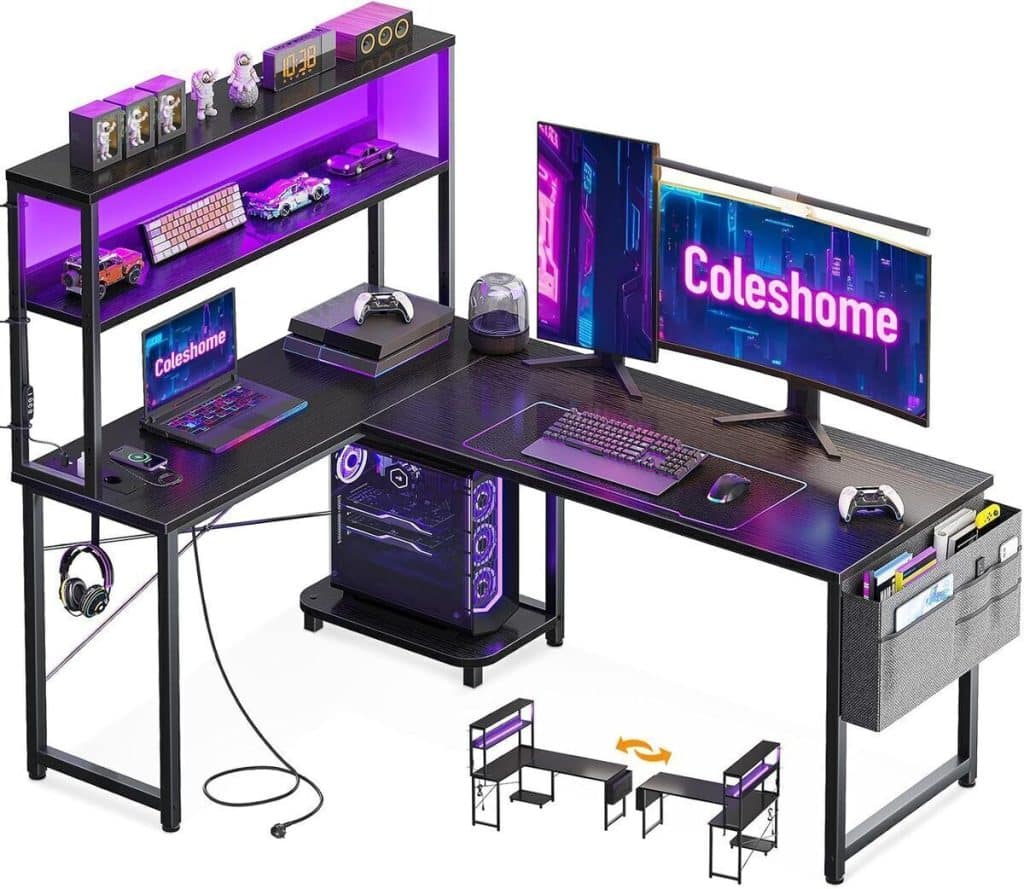 Test : bureau gaming Coleshome 135 cm avec LED et étagères
