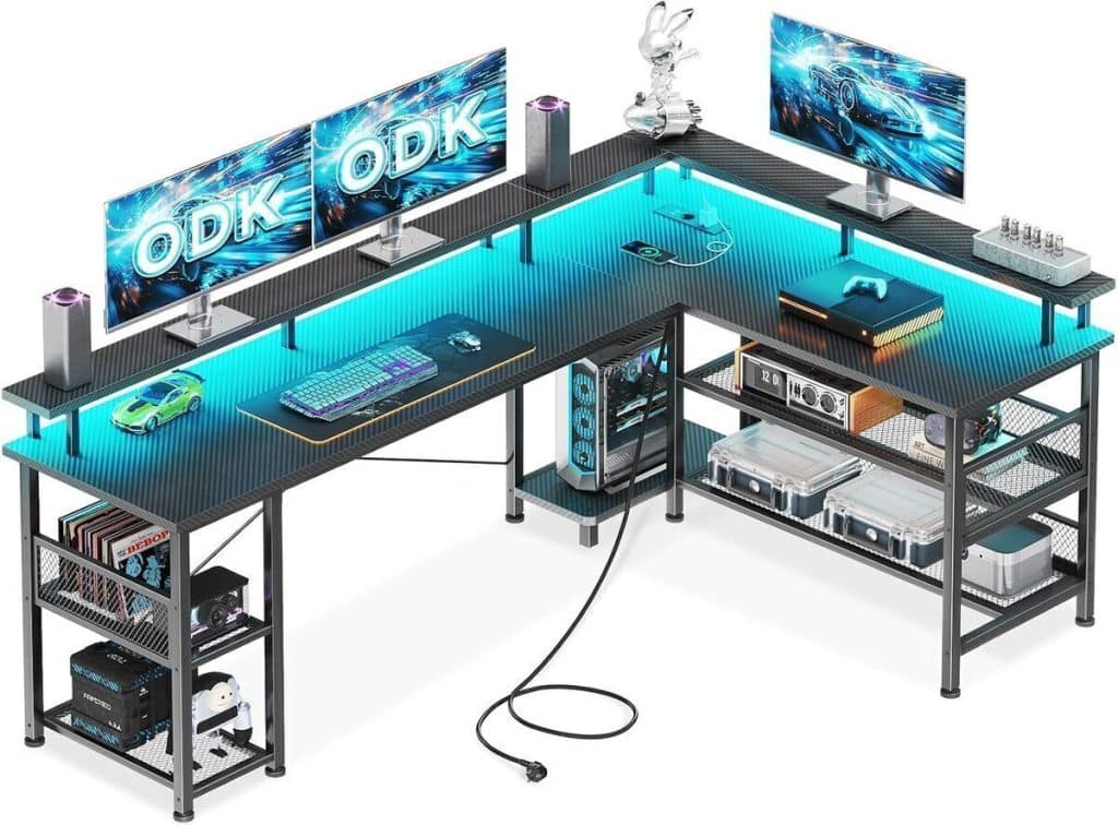 Test : bureau gaming odk 168x120cm avec led et étagère en maille