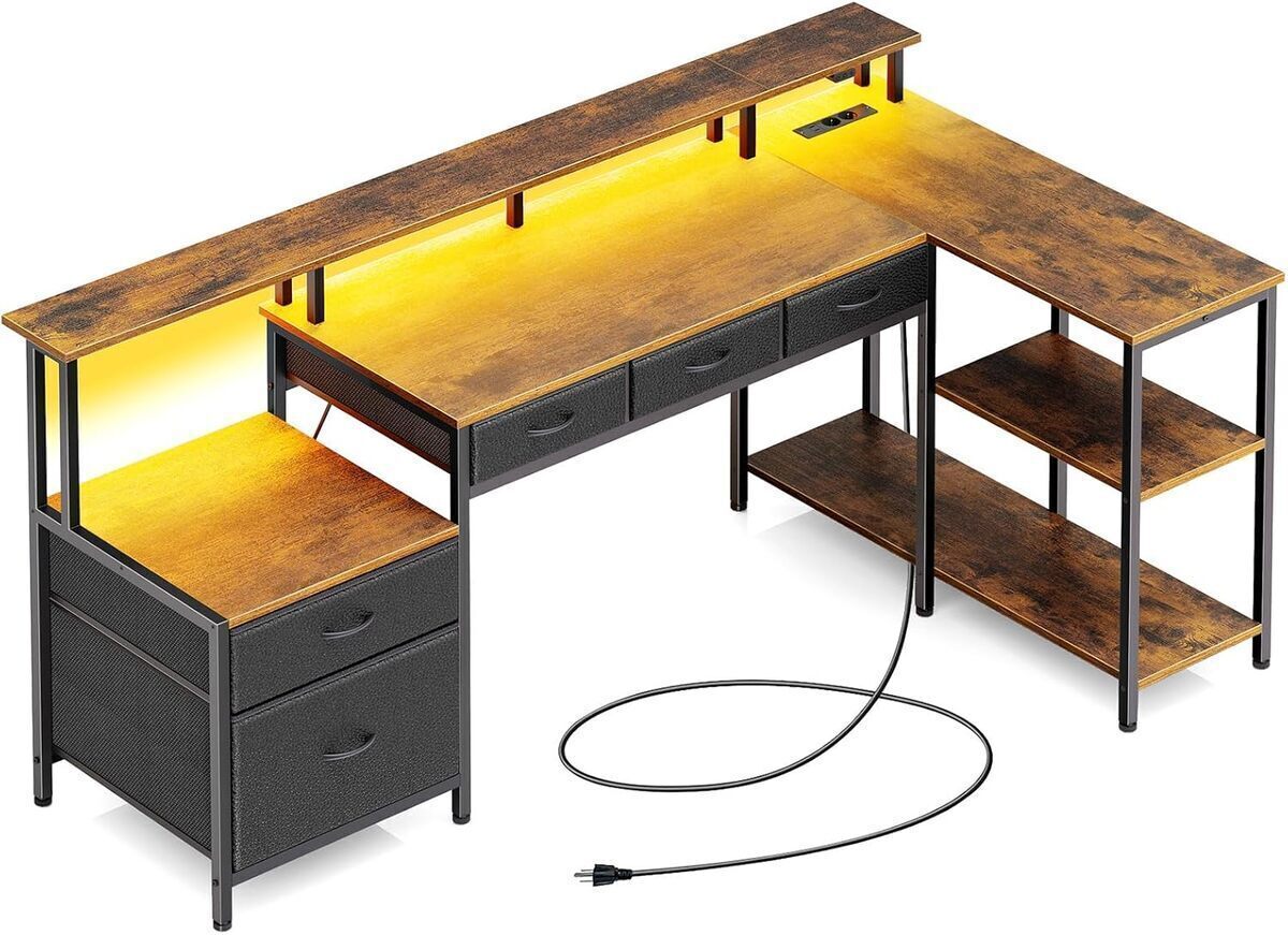 Test du bureau d'angle en L Rolanstar avec LED et prise