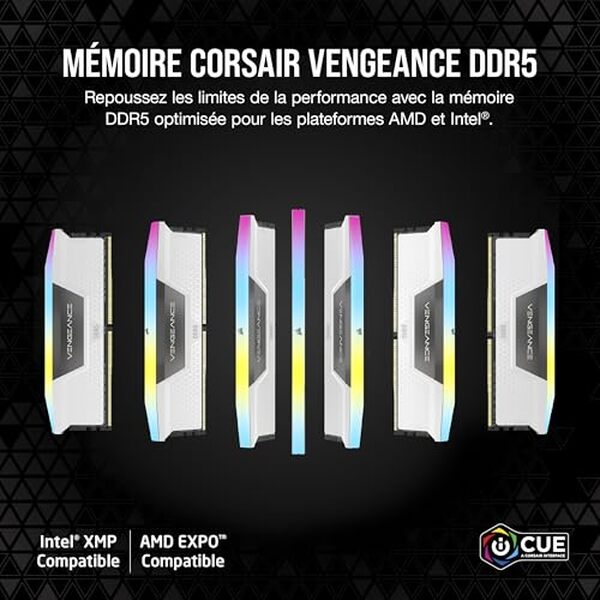 Découvrez notre test complet de la RAM Corsair Vengeance RGB DDR5 32 Go 6000 MHz blanc : performances, vitesse et illumination RGB pour votre PC gaming. 