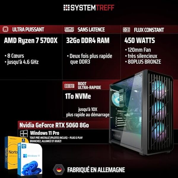 Découvrez notre test détaillé du PC gamer Systemtreff équipé d'un Ryzen 7 et d'une RTX 5060 : performances, benchmarks et verdict final pour les gamers.