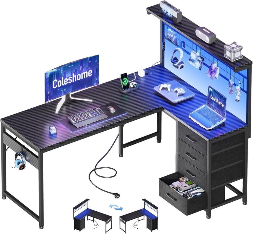 Test : bureau gaming Coleshome avec LED et tiroirs 130x100 cm
