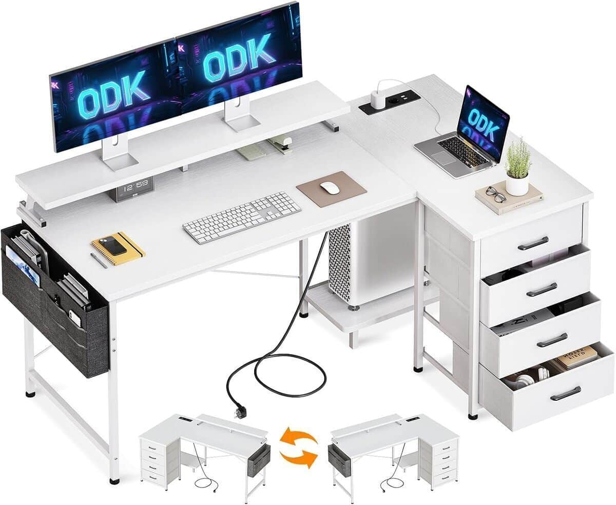 Test du bureau d'angle ODK avec prise USB et support d'écran