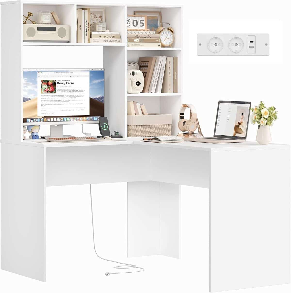 Test bureau FirFurd en L : praticité et rangement en blanc